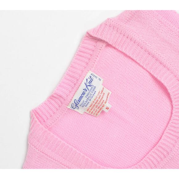 Vintage 60s Pink Two Piece Sweater Set Floral Vest Button Down Cardigan XS S - Picture 9 of 9